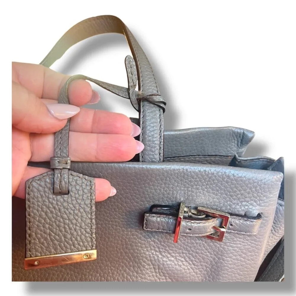 Authentic Vintage Kate Spade New York Gray Grey Pebbled Leather Handbag Purse